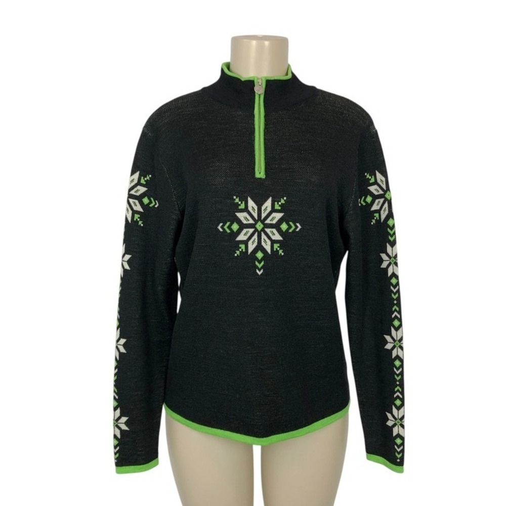 Neve Designs 100% Wool Quarter Zip Sweater Size M Snowflake Nordic Fair Isle VTG